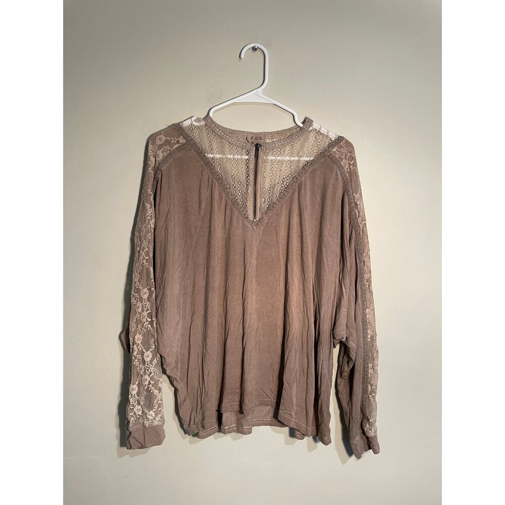 Pol Adley Lace Quarter Zip Bohemian‎ Top Size Medium